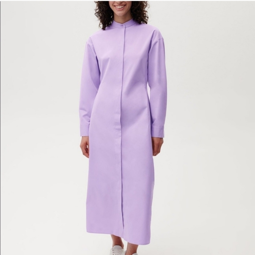 Pangaia Midi Shirt Dress Cotton Poplin Lavender XS